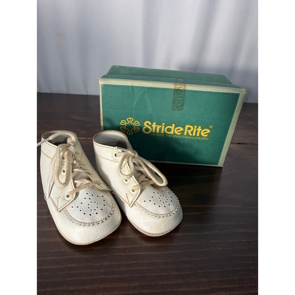 Vintage Stride Rite Baby Shoes White Leather High Top Walkers 1972 Box Size 1